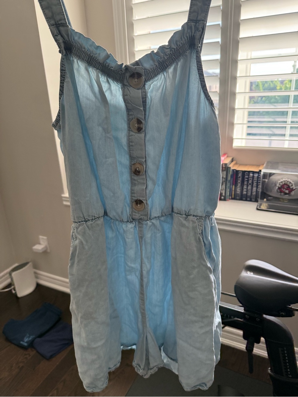 Light Blue Button Front Romper - Reitmans